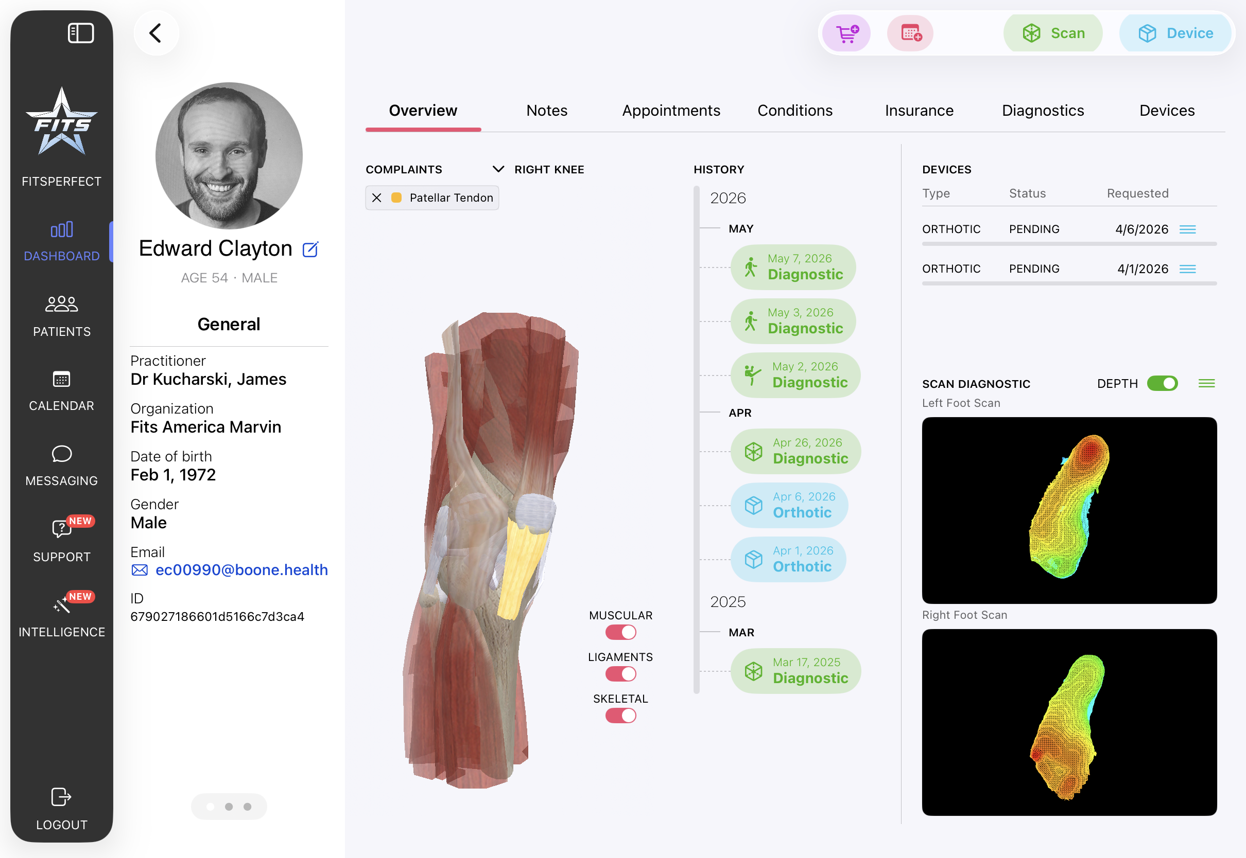 Patient detail view in FitsPro showing FHIR-aligned record data