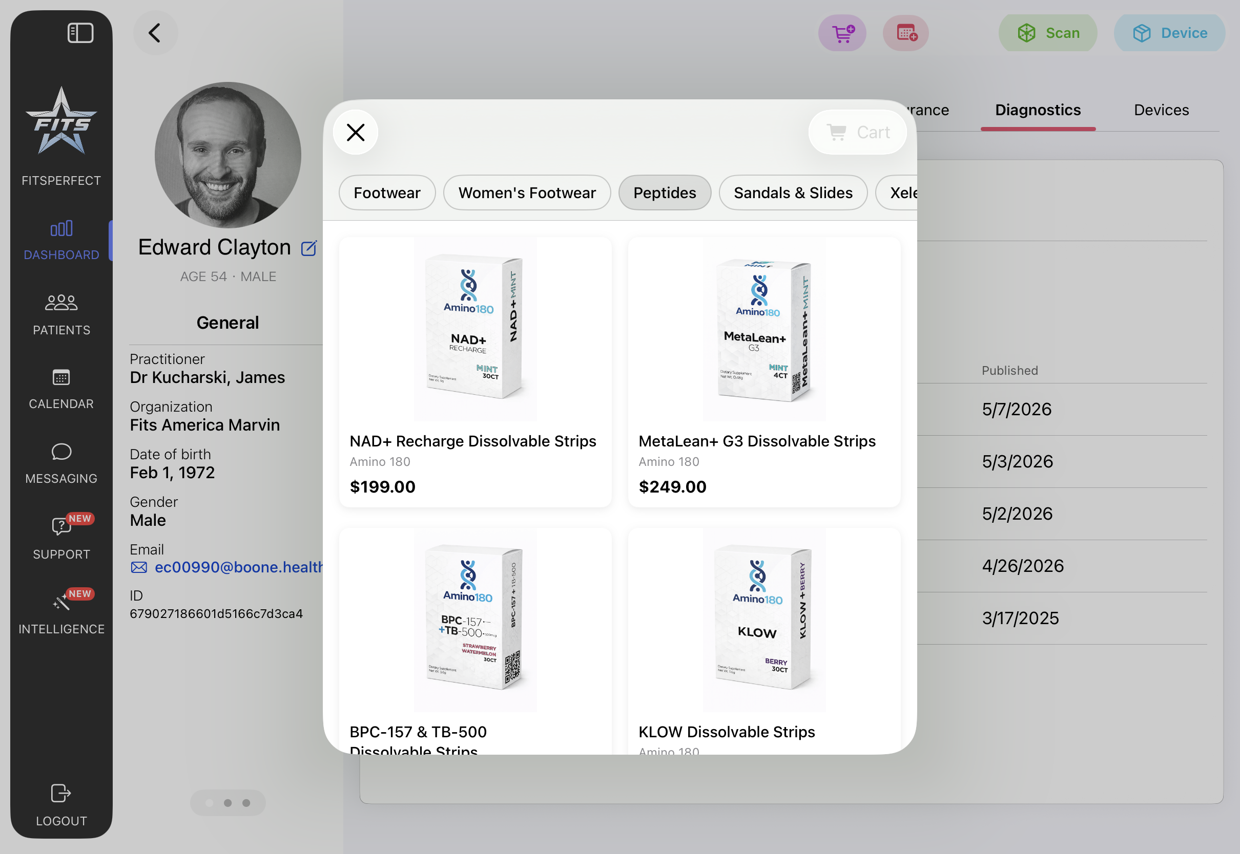 Practitioner showing the curated product catalog from the patient record in FitsPro