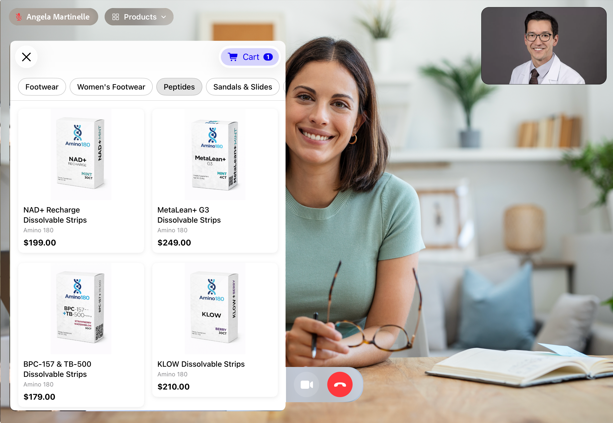 Curated product cart shown to the patient during a live telehealth session in FitsPro
