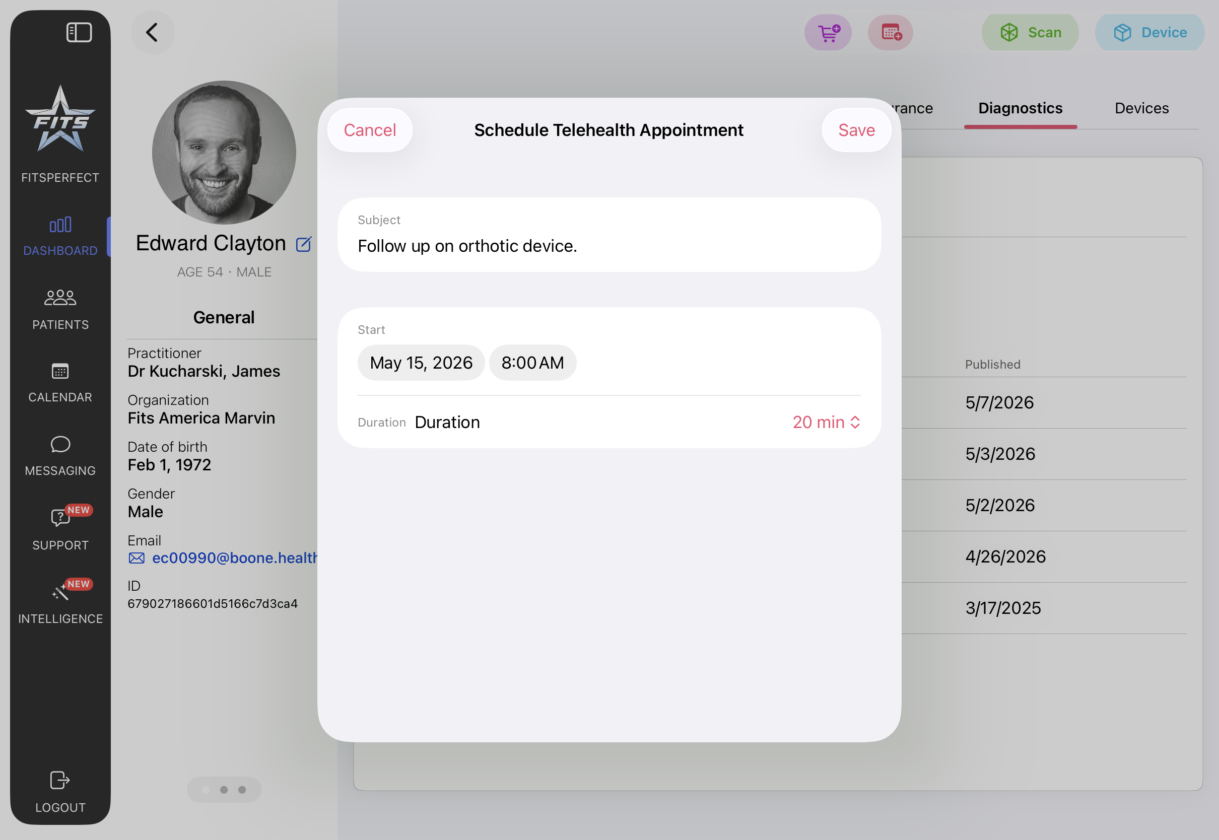 Scheduling a telehealth follow-up appointment in FitsPro